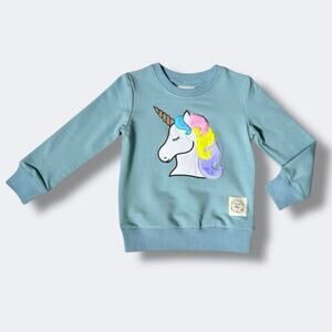 Olive Mae Sweatshirt Girls 2T Sage Green Unicorn Applique Fuzzy Mane Gold Horn